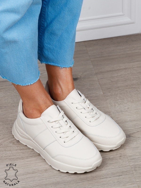Pantofi sport dama din piele naturală cu design versatil CRL1812 BEJ - Img 2