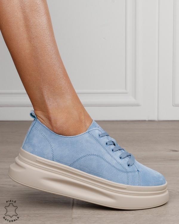 Pantofi sport damă din piele naturală Intoarsa CRL1865 ALBASTRU - Img 2