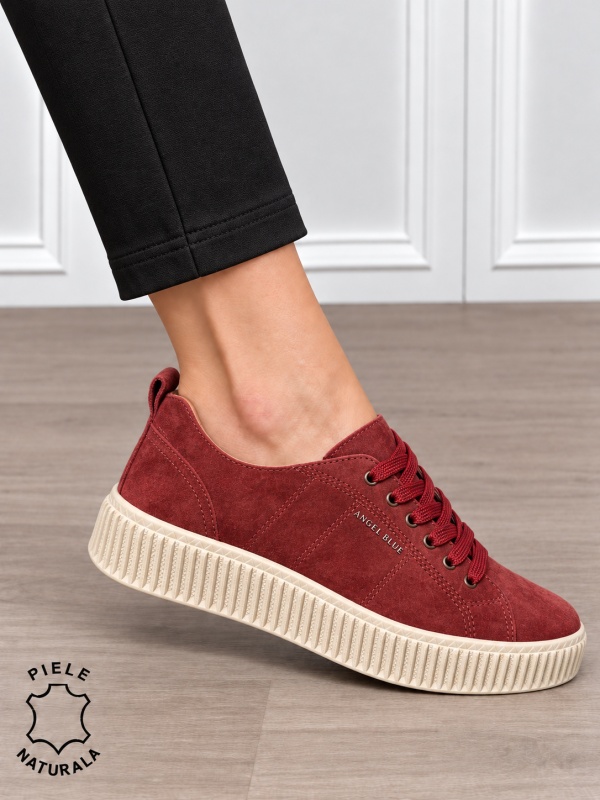 Pantofi sport damă din piele naturală intoarsa stil clasic CRL1868 BORDO - Img 2