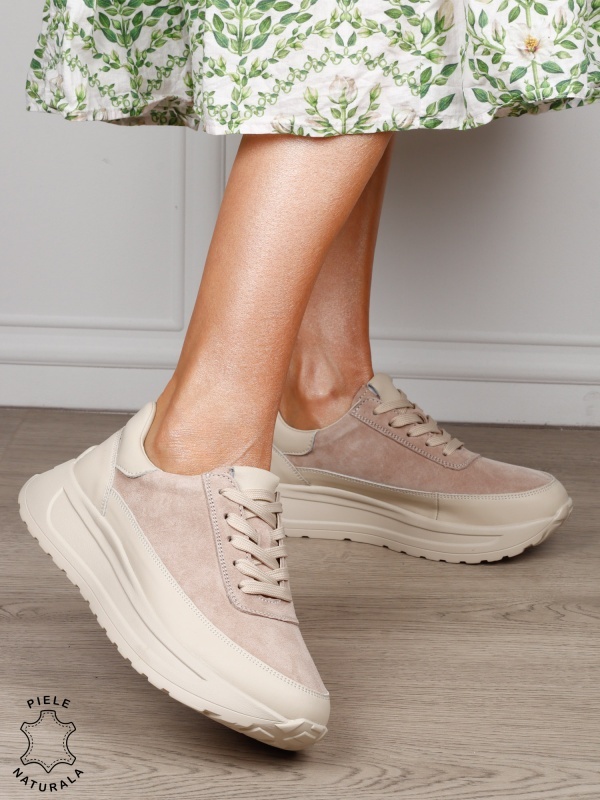 Pantofi sport din piele naturală cu design contemporan CRL1814 BEJ - Img 2