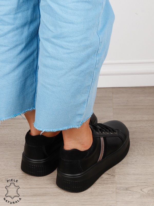 Pantofi sport din piele naturală cu finisaje premium CRL1811 NEGRU - Img 3