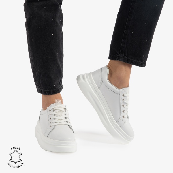 Pantofii casual piele naturala CRL0763 ALB - Img 3