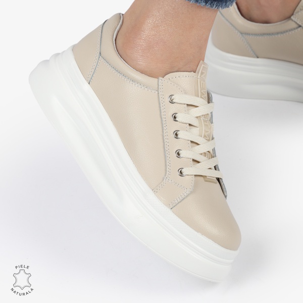Pantofii casual piele naturala CRL0763 BEJ - Img 3