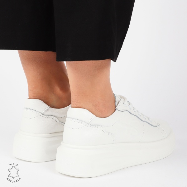 Pantofii casual piele naturala CU SIRET SI MODEL LATERAL CRL1440 ALB - Img 4