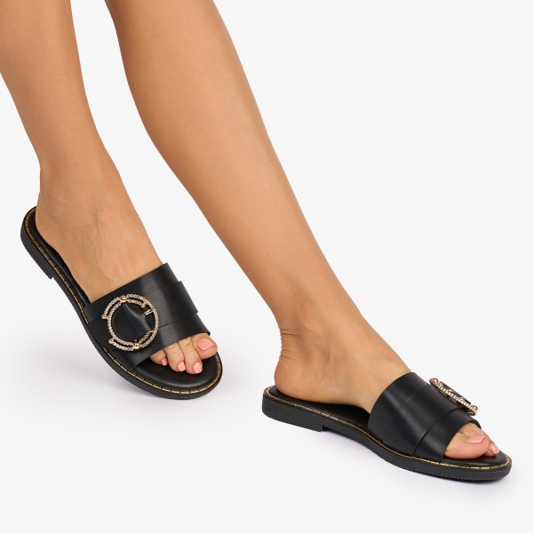 PAPUCI dama din Piele ECOLOGICA CU catarama laterala CRL1079 CULOARE: Negru - Img 2