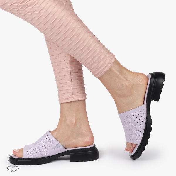 PAPUCI DAMA DIN PIELE NATURALA CU TOC MEDIU CRL1428 MOV - Img 2