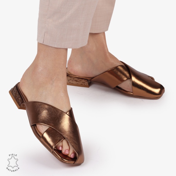 PAPUCI Dama Piele Naturala CU MODEL PE TOC CRL1395 BRONZ - Img 3
