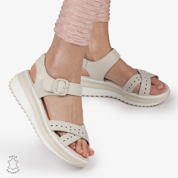 SAndale DAMA DIN PIELE NATURALA CU BARETE INCRUCISATE CRL1423 BEJ - Img 3
