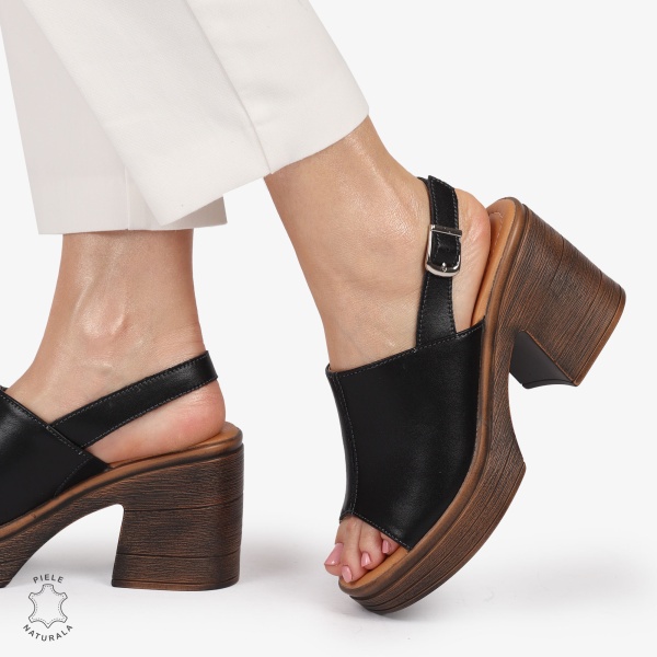 Sandale DAMA DIN PIELE NATURALA CU TOC GROS CRL1409 NEGRU - Img 2