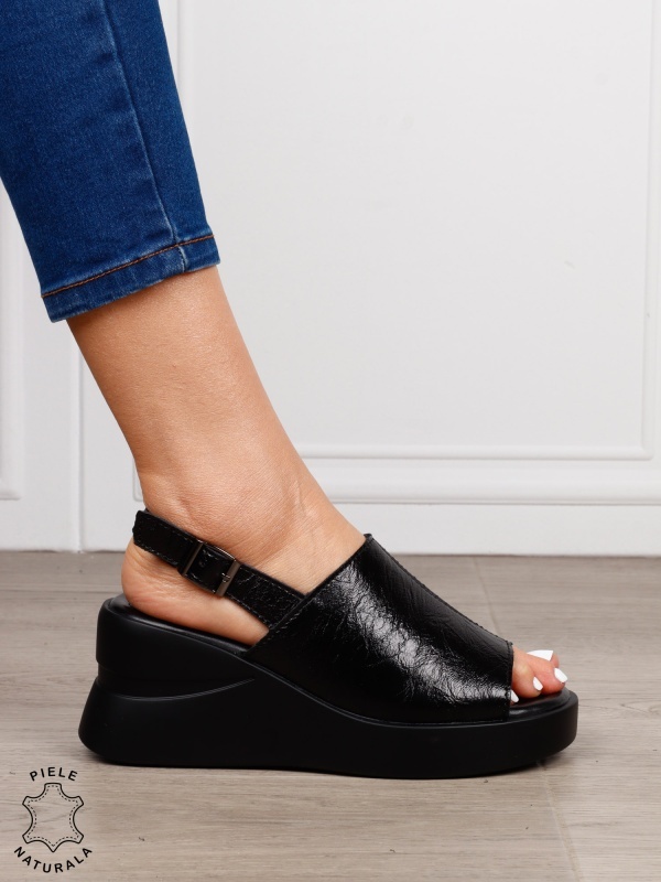SANDALE DAMA DIN PIELE NATURALA CU VARF DECUPAT CRL1642 NEGRU - Img 2