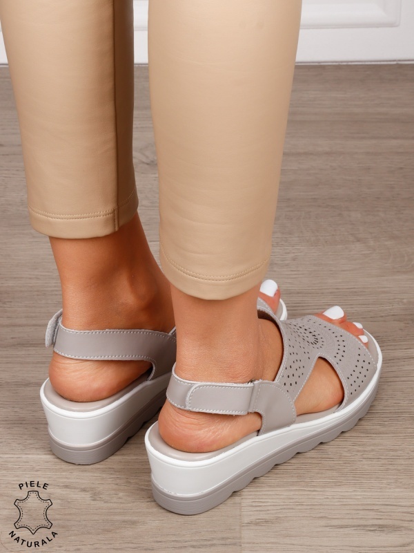 Sandale damă din piele naturală model casual cu barete simple CRL1663 GRI - Img 3