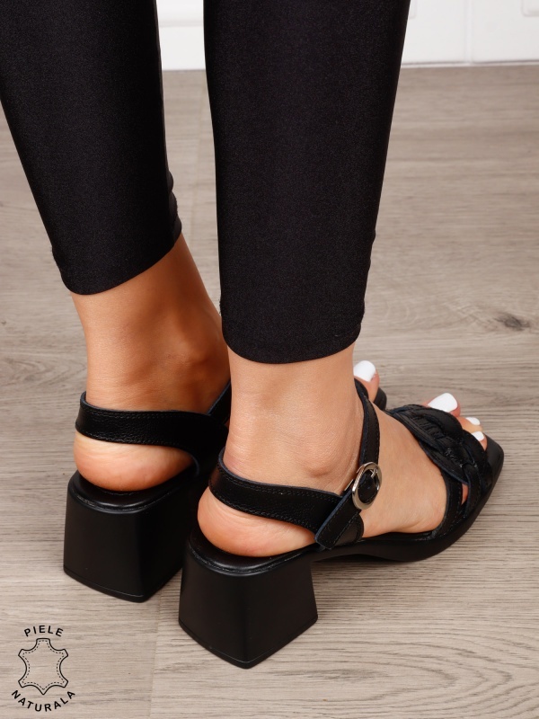 Sandale dama din Piele Naturala model clasic cu toc gros CRL1640 NEGRU - Img 3