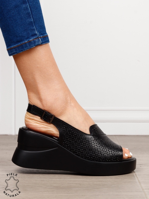 Sandale damă din piele naturală model simplu și confortabil cu platformă CRL1645 NEGRU - Img 2