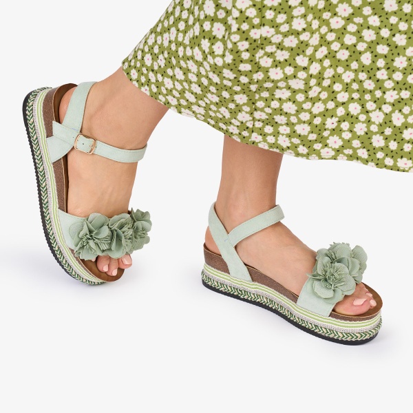 SANDALE Dama DIN TEXTIL CU MODEL DIN FLORI SI STRASURI CRL1019 Culoare: VERDE - Img 3