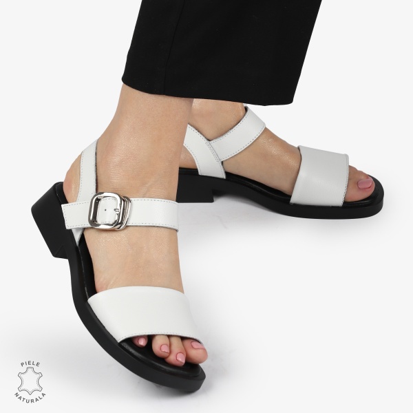 SANDALE Dama Piele Naturala CU CATARAMA CONFORTABILE CRL1372 ALB - Img 4