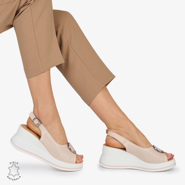 SANDALE Dama Piele Naturala CU TALPA INALTA SI ACCESORIU METALIC CRL1047 Culoare: ROZ - Img 2