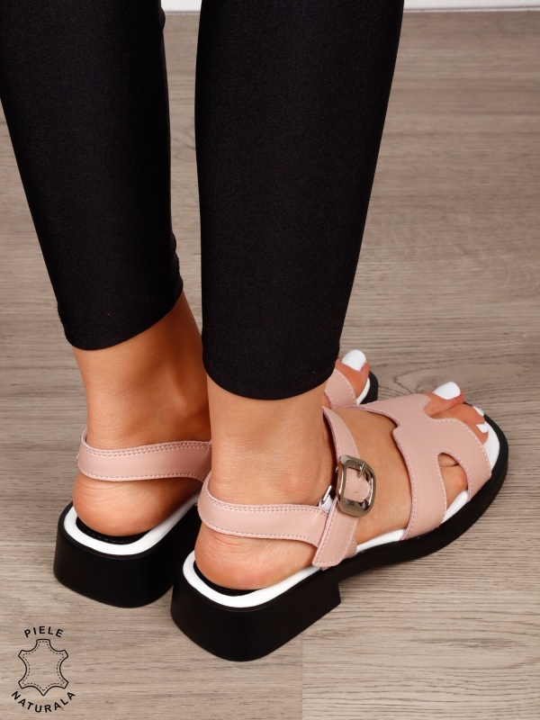 SANDALE Dama Piele Naturala cu toc patrat mic CRL1602 ROZ - Img 4