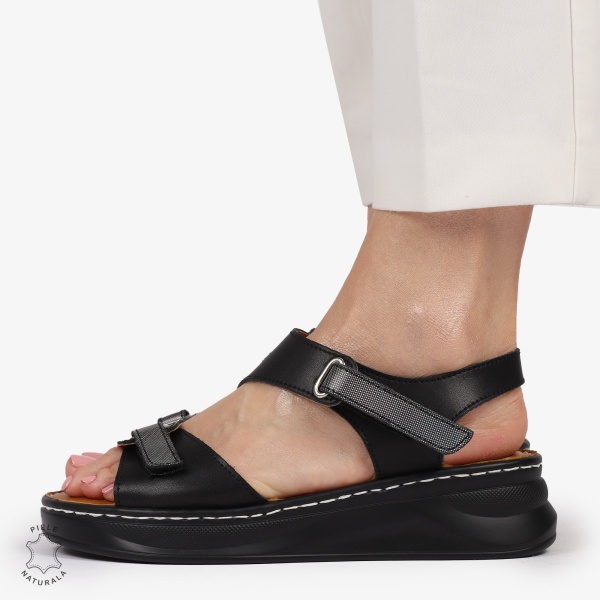 Sandale din piele naturală cu talpă ușoară pentru confort CRL1401 NEGRU - Img 2