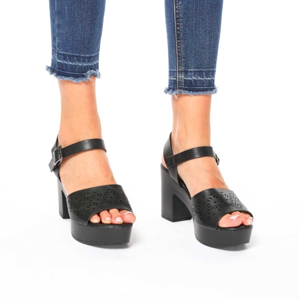 Sandale Elegante cu Toc din Piele Ecologica CRL0215 NEGRU - Img 3