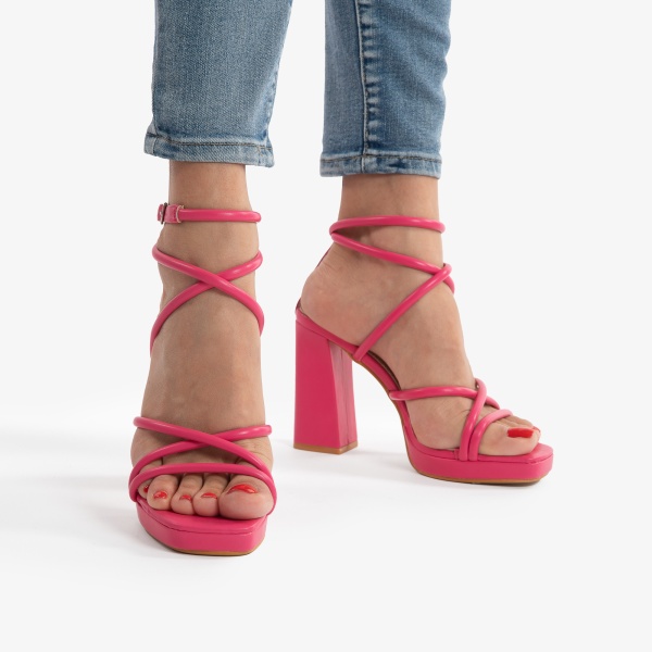 SANDALE ELEGANTE DIN PIELE ECOLOGICA CU MODEL SI TOC GROS CRL0734 FUCSIA - Img 2