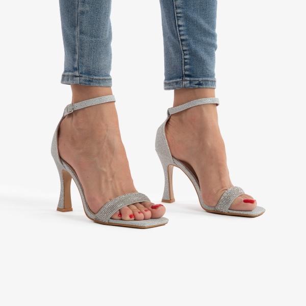 SANDALE ELEGANTE Din Piele Ecologica cu Toc Gros si Stras CRL0757 - Img 3