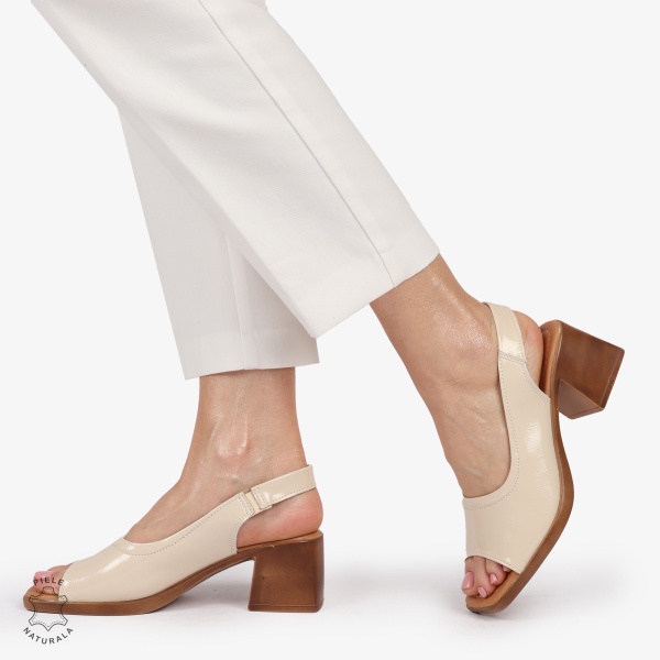 Sandale elegante din piele naturală CU CATARAMA MODEL CLASIC CRL1403 BEJ - Img 4