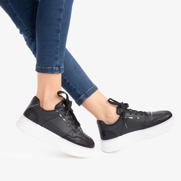 SNEAKERS DAMA din PIELE ECOLOGICA CRL0892 CULOARE:NEGRU - Img 2
