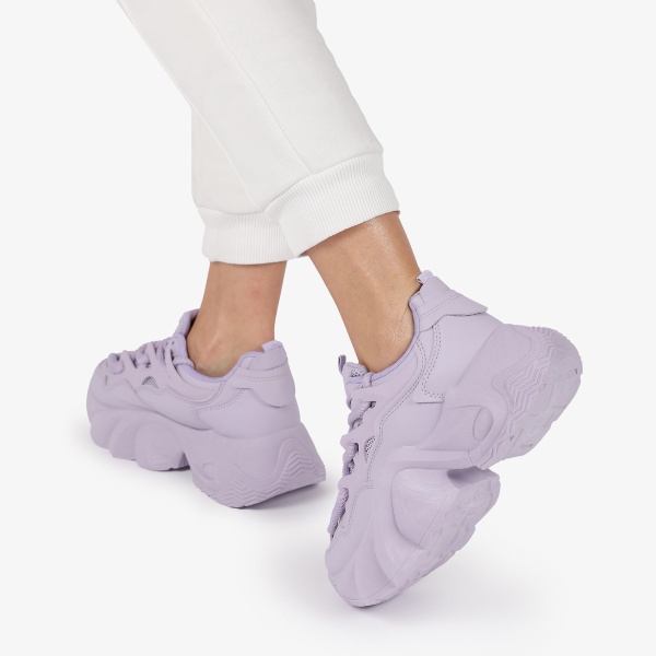 SNEAKERS din PIELE ECOLOGICA SI TEXTIL CU SIRETURI DUBLE SI TALPA INALTA CRL1287 MOV - Img 2
