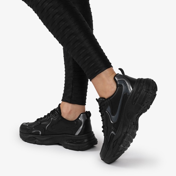 SNEAKERS din PIELE ECOLOGICA SI TEXTIL CU TALPA DEMI-WEDGE CRL1283 NEGRU - Img 3