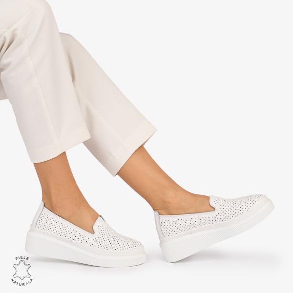 Balerini dama din Piele Naturala cu fundita CRL1074 CULOARE: Alb - Img 2