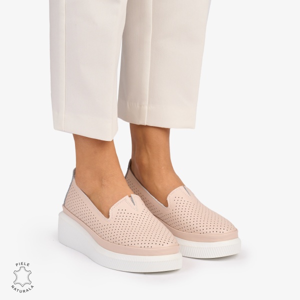 Balerini dama din Piele Naturala cu fundita CRL1074 CULOARE: Roz - Img 3