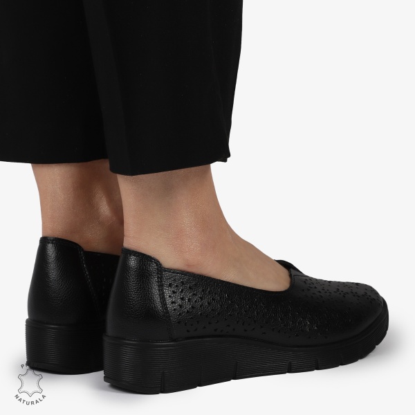 Balerini dama din Piele Naturala CU MICI PERFORATI CRL1416 NEGRU - Img 2