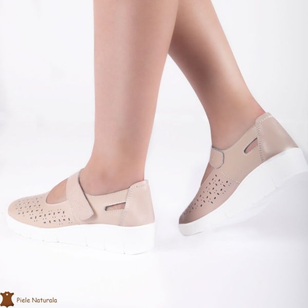 Balerini dama din Piele Naturala cu Platforma CRL0179 BEJ - Img 2