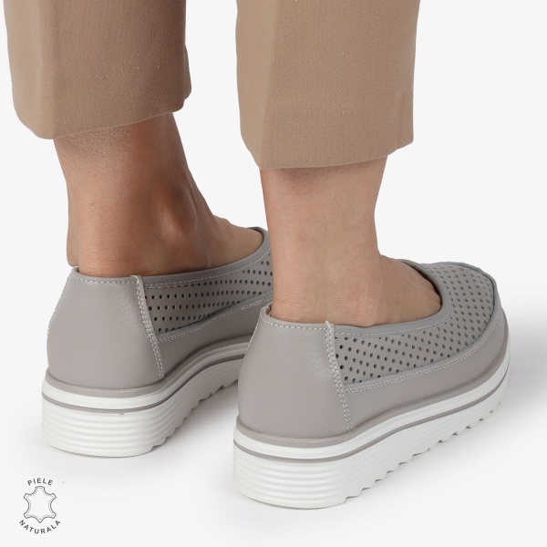 Balerini dama din Piele Naturala cu talpa groasa CRL0172 GRI - Img 4