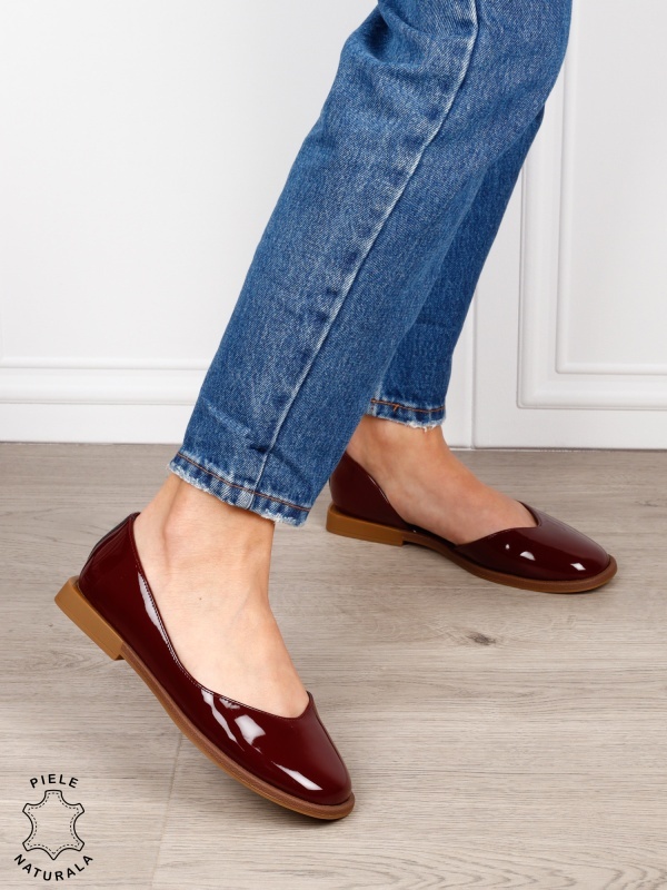 Balerini dama din piele naturala cu talpa usoara si plata CRL1630 BORDO - Img 2