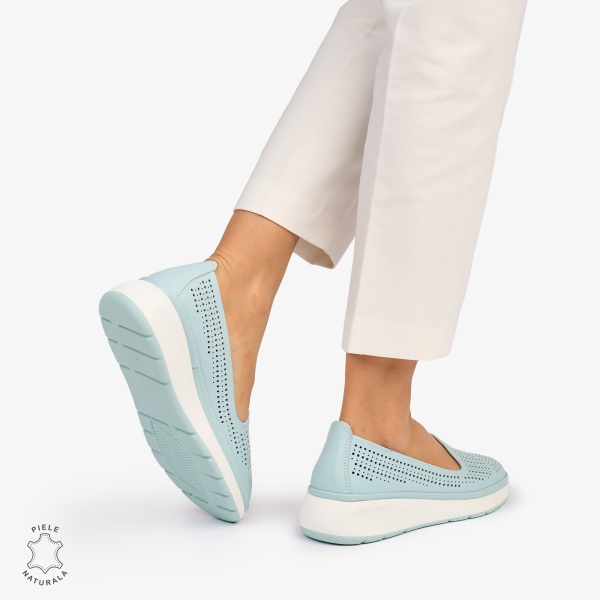 Balerini dama din Piele Naturala Perforata CRL1075 CULOARE: ALBASTRU - Img 4