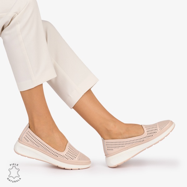 Balerini dama din Piele Naturala Perforata CRL1075 CULOARE: Roz - Img 4