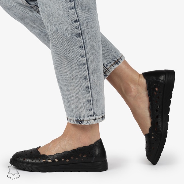 BALERINI dama din Piele naturala PERFORATA SLIP-ON CRL1357 NEGRU - Img 2