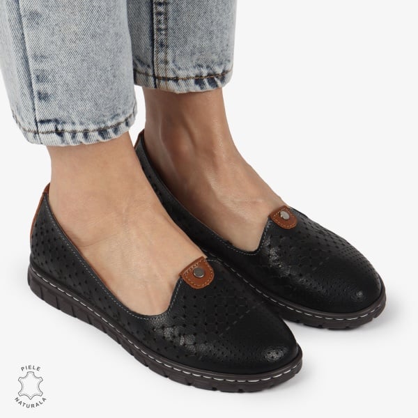 BALERINI dama din Piele naturala PERFORATA SLIP-ON CRL1359 NEGRU - Img 2