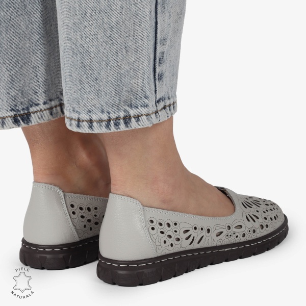 BALERINI dama din Piele naturala PERFORATA SLIP-ON CRL1363 GRI - Img 4