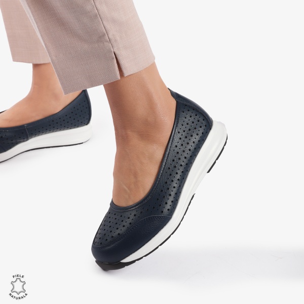 Balerini dama din Piele Naturala Slip-On CRL0721 BLEUMARIN - Img 2