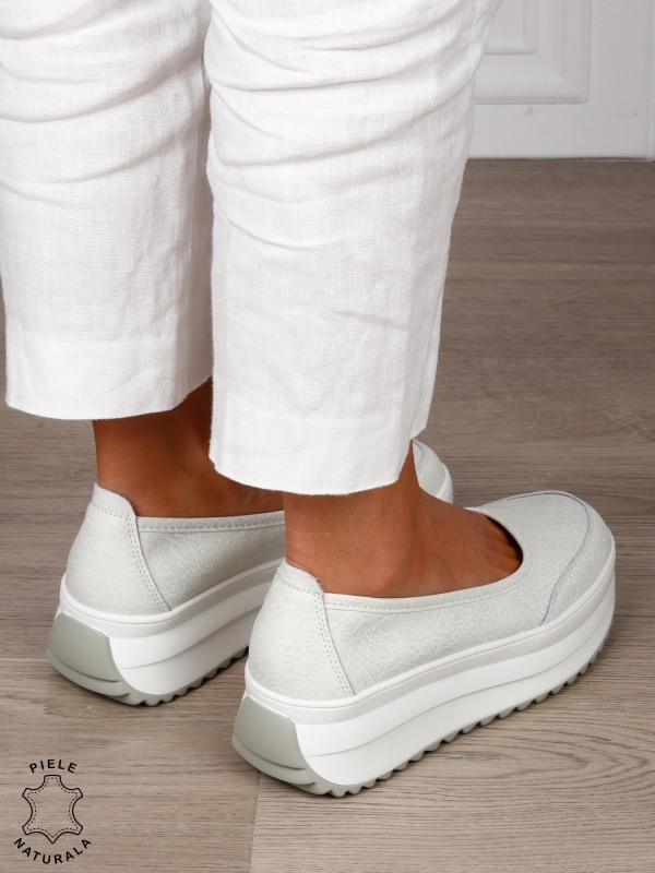 Balerini dama din Piele Naturala slip-on CRL1544 ALB - Img 3