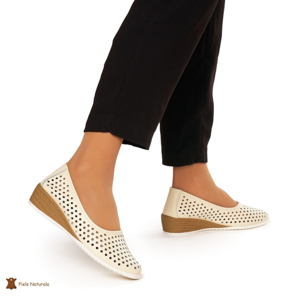 Balerini Dama Piele Naturala Slip-on CRL0075 BEJ - Img 2