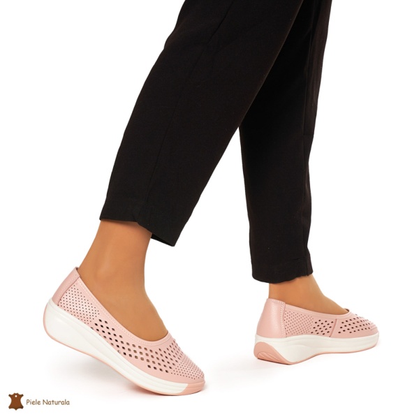 Balerini Dama Piele Naturala Slip-on CRL0076 ROZ - Img 2