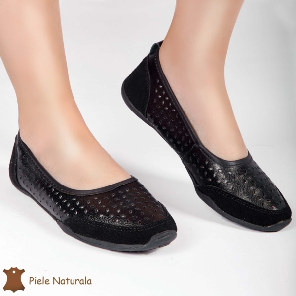 Balerini Negri din Piele Naturala cu talpa flexibila CRL0168 - Img 2