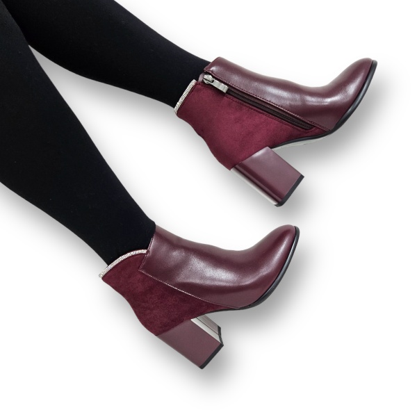 Botine DAMA din PIELE Ecologica cu FERMOAR CRL0925 CULOARE: Bordo - Img 4