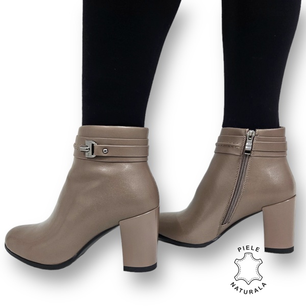 Botine DAMA din PIELE Naturala cu FERMOAR si Catarama CRL0929 CULOARE: Khaki - Img 3