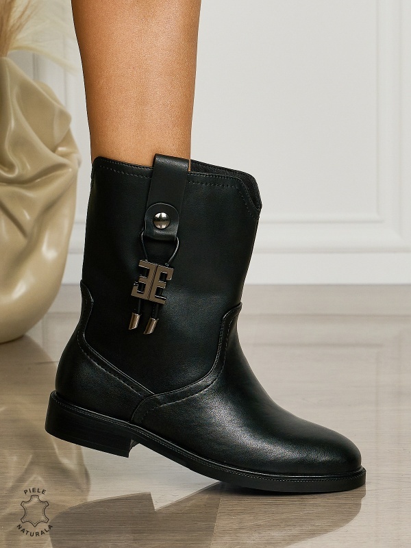 Botine DAMA din PIELE NATURALA CU TOC GROS CRL1502 Negru - Img 2