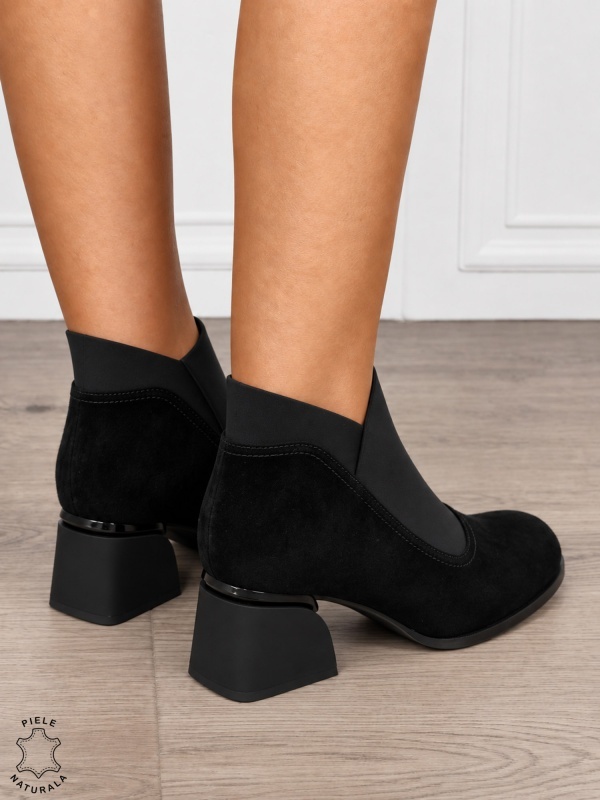 Botine DAMA din PIELE NATURALA INTOASRA CU TOC GROS MIC CRL1853 NEGRU - Img 3
