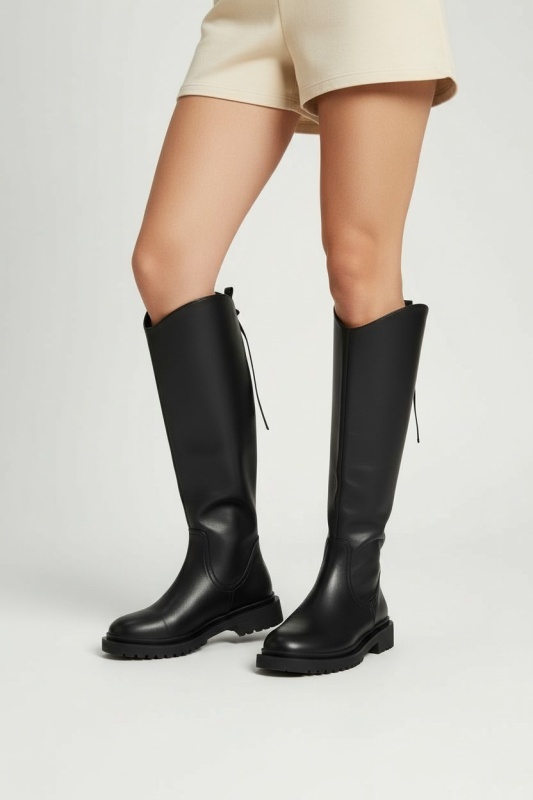 Cizme DAMA din PIELE NATURALA CU toc gros CRL1499 Negru - Img 3